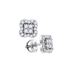 0.55 CTW Natural Diamond Square-shape Cluster Stud Screwback Earrings 14K White Gold