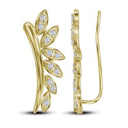 0.25 CTW Natural Diamond Floral Climber Earrings 10K Yellow Gold