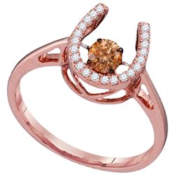 0.39 CTW Cognac-brown Colored Diamond Moving Twinkle Horseshoe Ring 10K Rose Gold