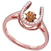 Image 1 : 0.39 CTW Cognac-brown Colored Diamond Moving Twinkle Horseshoe Ring 10K Rose Gold