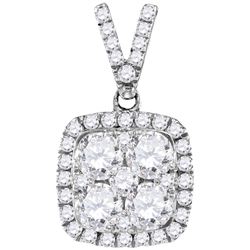 1.35 CTW Natural Diamond Square Cluster Pendant 10K White Gold