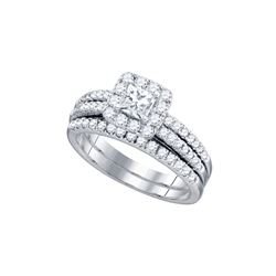 1.25 CTW Natural Diamond Princess Halo Bridal Engagement Ring 14K White Gold