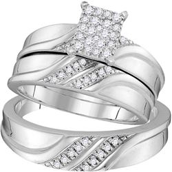 0.35 CTW Diamond Cluster Matching Trio His & Hers Engagement Ring 10K White Gold