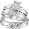 Image 1 : 0.35 CTW Diamond Cluster Matching Trio His & Hers Engagement Ring 10K White Gold