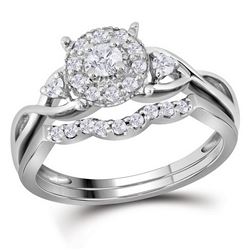 0.34 CTW Natural Diamond Cluster Bridal Engagement Ring 10K White Gold