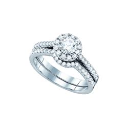 0.5 CTW Natural Diamond .18 Carat Solitaire Halo Bridal Ring 14K White Gold