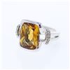 Image 1 : Emerald-cut Bezel-set Citrine Diamond Ring in 14K White Gold - REF-84N9A