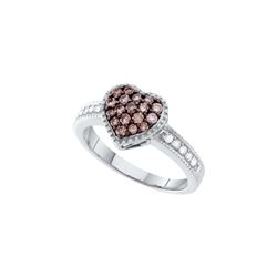0.45 CTW Cognac-brown Colored Diamond Heart Love Ring 14K White Gold