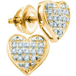 0.15 CTW Natural Diamond Heart Love Cluster Earrings 10K Yellow Gold