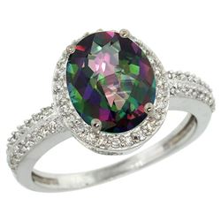 Natural 2.56 ctw Mystic-topaz & Diamond Engagement Ring 14K White Gold - REF-42N2G