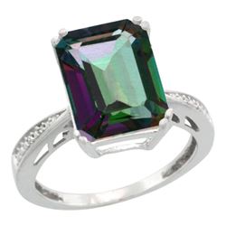 Natural 5.42 ctw Mystic-topaz & Diamond Engagement Ring 10K White Gold - REF-57A3V