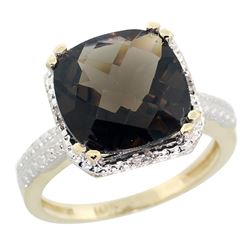 Natural 5.96 ctw Smoky-topaz & Diamond Engagement Ring 10K Yellow Gold - REF-32V4F