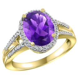 Natural 2.72 ctw amethyst & Diamond Engagement Ring 14K Yellow Gold - REF-54Z4Y