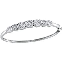 1.30 CTW Natural Diamond Cluster Bangle Bracelet 10K White Gold