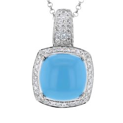 14K White Gold 9.91CTW Turquoise Necklaces - REF-169N3A