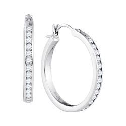 1.03 CTW Natural Diamond Hoop Snap-down Post Earrings 14K White Gold