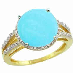 Natural 5.34 ctw Turquoise & Diamond Engagement Ring 14K Yellow Gold - REF-60W2K