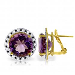 Genuine 12.4 ctw Amethyst, White & Black Diamond Earrings Jewelry 14KT Yellow Gold - REF-124R2P