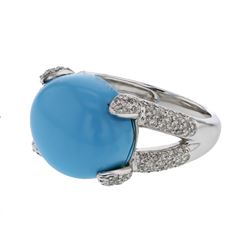 14K WhiteGold 12.13CTW Turquoise Fashion Ring - REF-103K2R