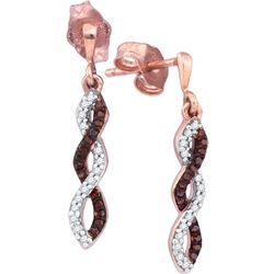 0.16 CTW Red Colored Diamond Infinity Screwback Earrings 10K Rose Gold