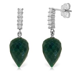 Genuine 25.95 ctw Green Sapphire Corundum & Diamond Earrings Jewelry 14KT White Gold - REF-51Z2N