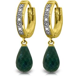 Genuine 6.64 ctw Green Sapphire Corundum & Diamond Earrings Jewelry 14KT Yellow Gold - REF-50P2H