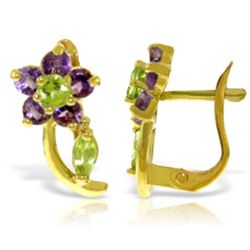 Genuine 1.72 ctw Peridot & Amethyst Earrings Jewelry 14KT Yellow Gold - REF-40A5K