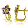 Image 1 : Genuine 1.72 ctw Peridot & Amethyst Earrings Jewelry 14KT Yellow Gold - REF-40A5K