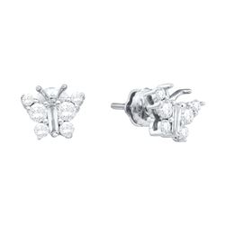 0.5 CTW Baguette Natural Diamond Butterfly Bug Earrings 14K White Gold