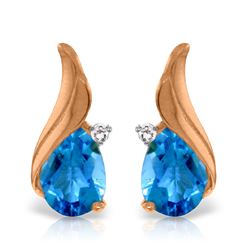 Genuine 5.06 ctw Blue Topaz & Diamond Earrings Jewelry 14KT Rose Gold - REF-54M2T