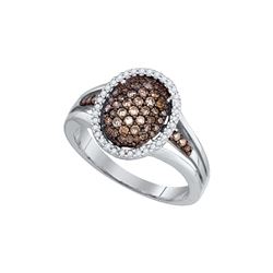 0.5 CTW Cognac-brown Colored Diamond Oval Cluster Ring 10K White Gold