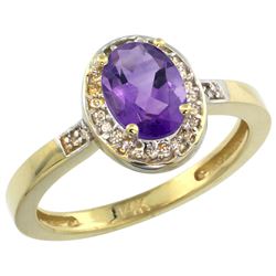 Natural 1.08 ctw Amethyst & Diamond Engagement Ring 10K Yellow Gold - REF-25F5N