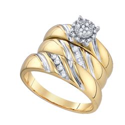 0.19 CTW Diamond His & Hers Matching Trio Bridal Engagement Ring 10K Yellow Gold