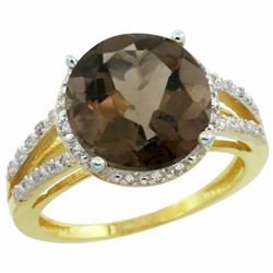 Natural 5.34 ctw Smoky-topaz & Diamond Engagement Ring 14K Yellow Gold - REF-45Z5Y