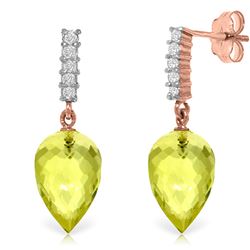 Genuine 18.15 ctw Lemon Quartz & Diamond Earrings Jewelry 14KT Rose Gold - REF-41V2W