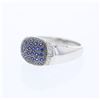 Image 1 : Dome-shaped Pave-set w/ Blue Sapphire Diamond Ring in 14K White Gold - REF-71A8N