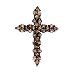 0.52 CTW Cognac-brown Colored Diamond Cross Pendant 10K White Gold