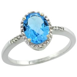 Natural 1.2 ctw Swiss-blue-topaz & Diamond Engagement Ring 14K White Gold - REF-23X2A