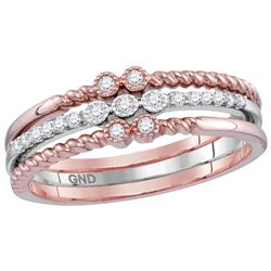 0.14 CTW Natural Diamond Milgrain Stackable 3-Piece Band 10K Rose Gold