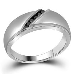 0.1 CTW Mens Black Colored Diamond Band 10K White Gold