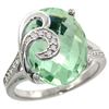 Image 1 : Natural 11.18 ctw green-amethyst & Diamond Engagement Ring 14K White Gold - REF-82A2V