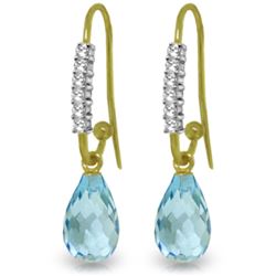 Genuine 4.68 ctw Blue Topaz & Diamond Earrings Jewelry 14KT Yellow Gold - REF-40F7Z