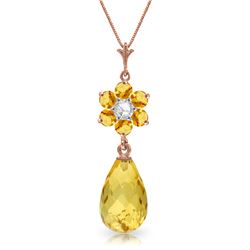 Genuine 2.78 ctw Citrine & Diamond Necklace Jewelry 14KT Rose Gold - REF-31R2P