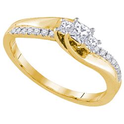 0.33 CTW Natural 3-stone Princess Diamond Bridal Engagement Anniversary Ring 14K Yellow Gold