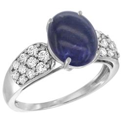 Natural 2.85 ctw lapis-lazuli & Diamond Engagement Ring 14K White Gold - REF-56G7M