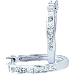 0.3 CTW Princess Natural Diamond Channel-set Snap-down Hoop Earrings 14K White Gold