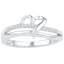 0.06 CTW Natural Diamond Heart Love Ring 10K White Gold