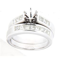 14K White Gold 0.93CTW Diamond Wedding Ring Set - REF-203W4H