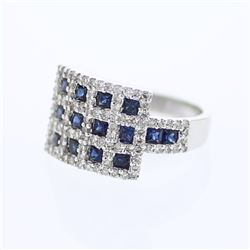 Blue Sapphire & Diamonds Pave-set Ring in 14K White Gold - REF-108H3W