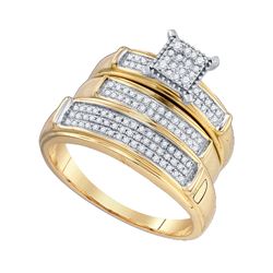 0.37 CTW His & Hers Natural Diamond Cluster Matching Bridal Ring 10K Yellow Gold